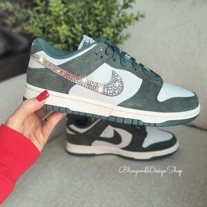 Bling Nike Dunk Low Womens Green Sneakers Shoes Customized with Crystals